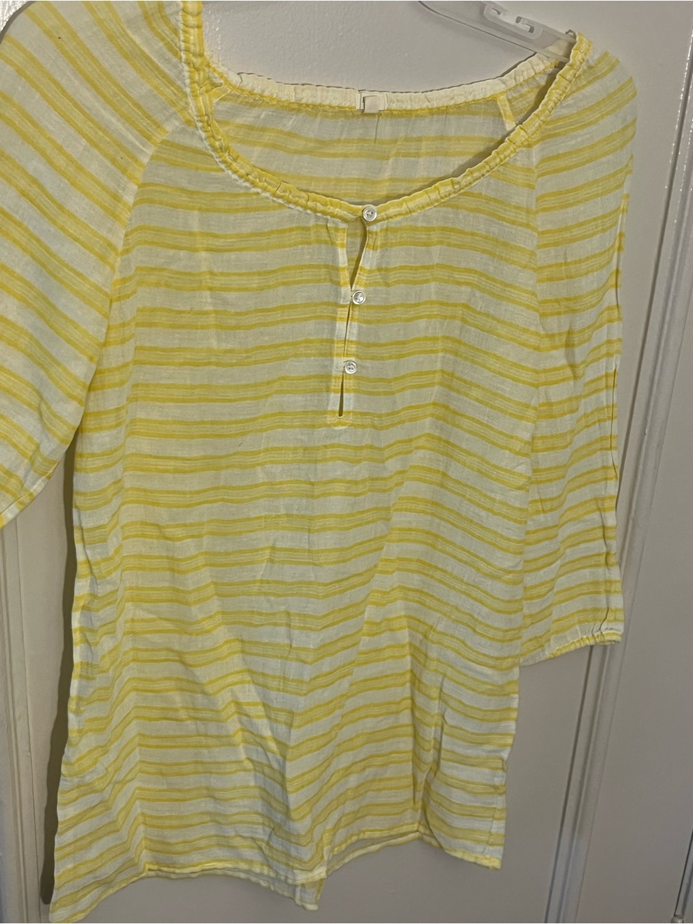 J. Crew Yellow and White Striped Henley Top